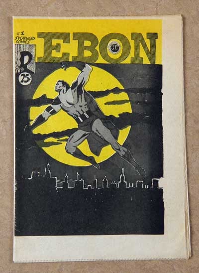 the cover of a comic book called ebon with a muscular superhero posing over a dark cityscape against a full moon