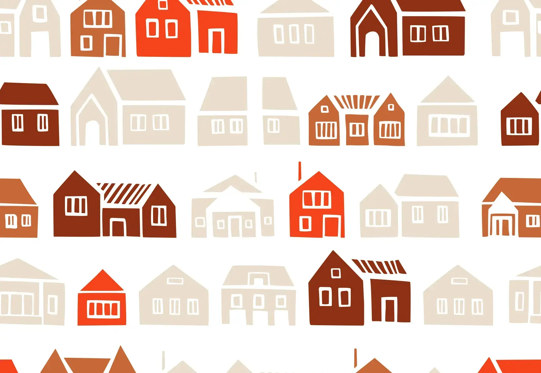 Graphic with rows of different-colored houses