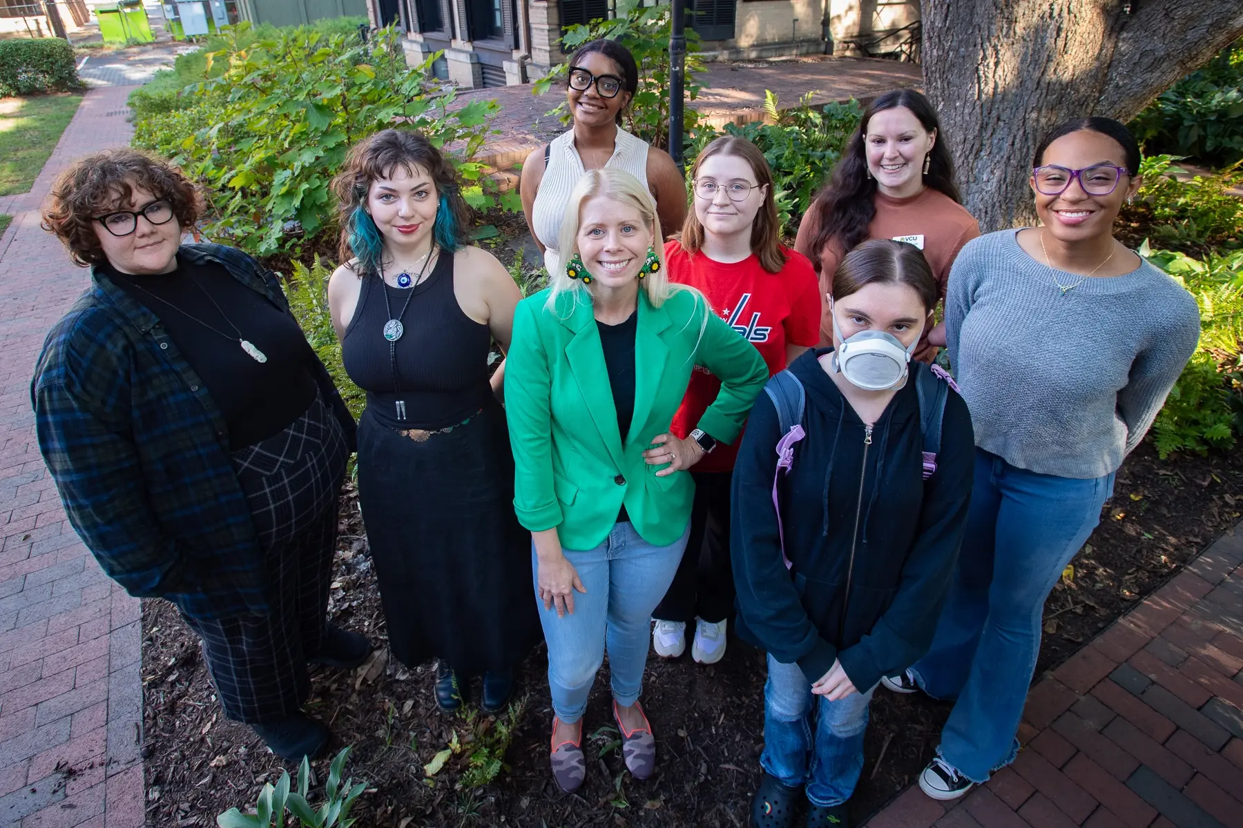 Among the participants in the new Rural Rams coaching group are (clockwise from left) Jesse Anderson; Zoey Hughes; Rebekah Charles (back); Jaelyn Grooms (red shirt); Megan Holt-Smith, academic coach; Amya Hankton; Kailey Provost; and Sara Rafuse, Ed.D., senior academic coach. (Thomas Kojcsich, Enterprise Marketing and Communications)